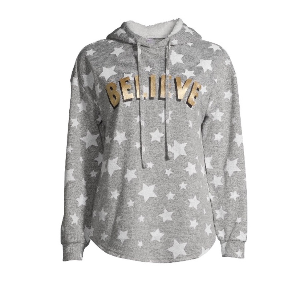 Juniors Faux Sherpa Lined Printed Graphic Hoodie